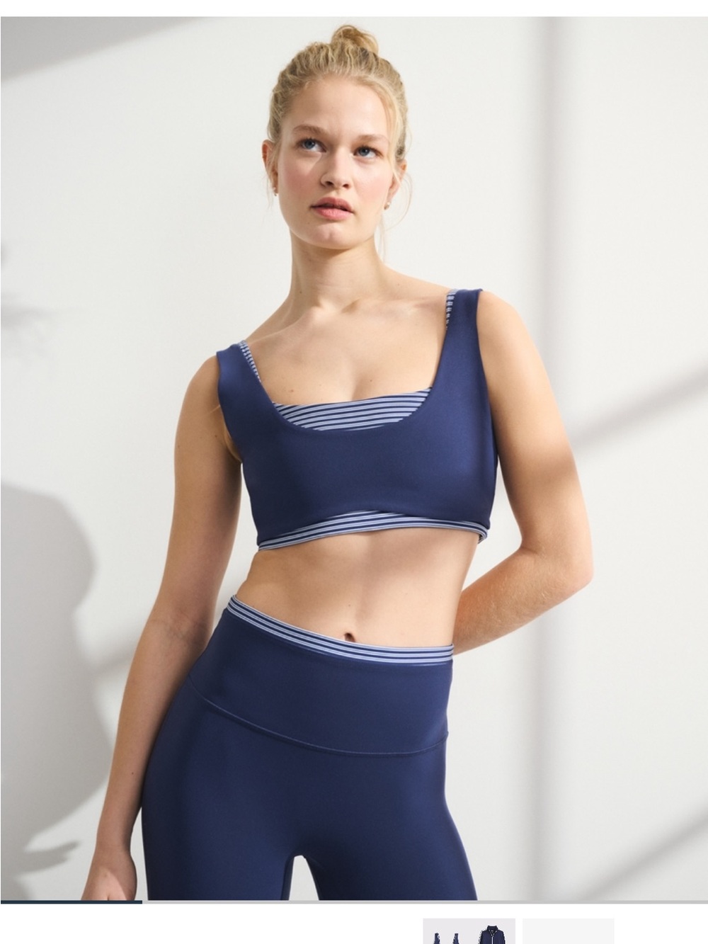 Abercrombie YPB curve love Navy Stripes Double layered workout set - Picture 1 of 2